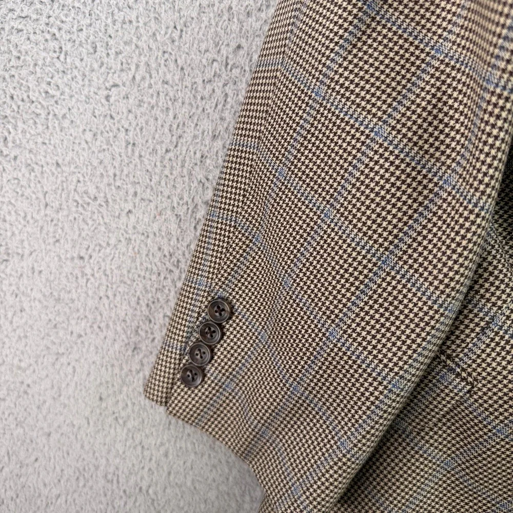 Saks Fifth Avenue Blazer Mens 44R Brown Loro Piana Wool Houndstooth Sport Coat